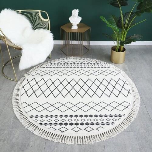 Morocco Black White Carpet Living Room Handmade Round Carpet Homestay Bedroom Cotton Geometric Mat Area Rug Decor Floor Nordic