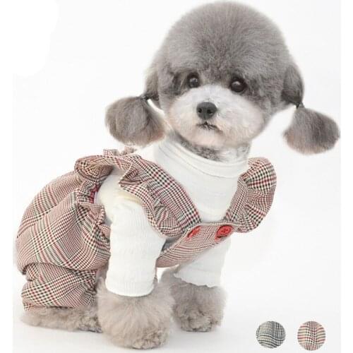 Cute Overalls Pumpkin Pants Dog Dresses for Small Dogs Girl Spring Plaid Pet Dress for Chihuahua Teddy Vestidos Para Perras