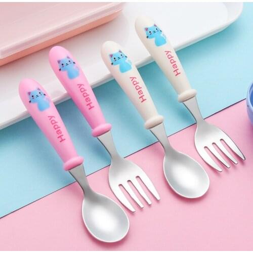 304 Stainless Steel Childrens Tableware Set Spoon Fork Portable Tableware Box Set Baby Cartoon Tableware
