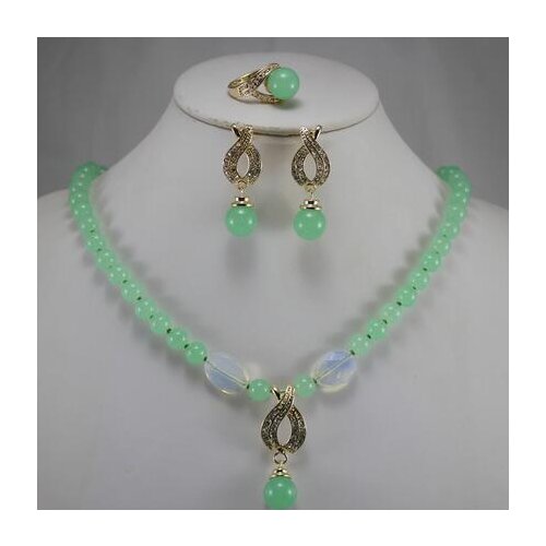 Natural Jade Necklace earring ring(7/8/9/10) set