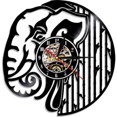Elephant Head Vinyl Record Wall Clock African Animals Home Decorative Art Hanging Watch Silent Quartz Wild Animals Lover Gift