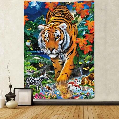King of The Forest Tiger Tapestry Forest Wild Animal Art Wall Hanging Tapestries for Living Room Home Blanket Dorm Decor
