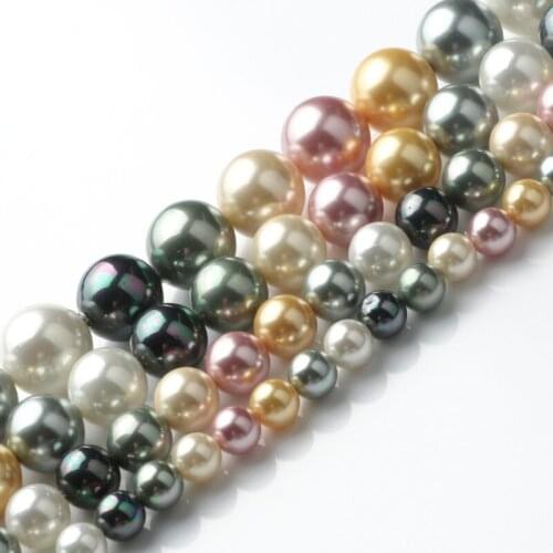 Natural A+ Shell Pearl Beads Gray Black White Round Ball Loose Spacer Beads for Jewelry Making Diy Bracelet 6 8 10mm 15 Inches