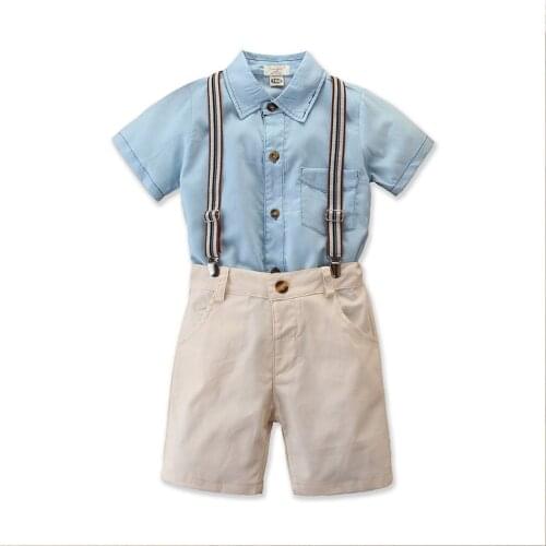 NEW 2020 Toddler Baby Kids Boy Gentleman Clothes Shirt Tops + Strap Shorts Pants Outfits 2pcs Clothes Set