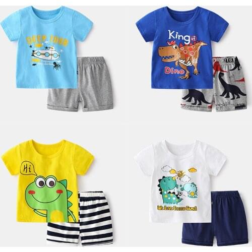 Summer New 2021 Kids Boys Clothing Sets Cute Cartoon Short Sleeve O-Neck Cute T-Shirt Tops with Shorts Baby Girls Pajama Sets