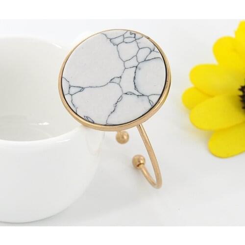 New Arrive Adjustable Bracelets Natural Stone Gold color Silver color Open Cuff Bangles Cool Summer Round Party Jewelry