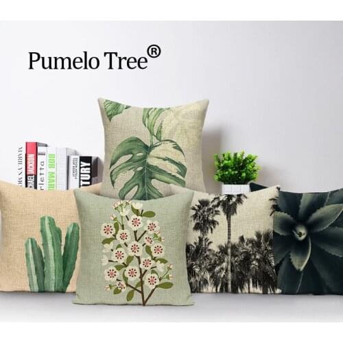 Monstera leaf print cushion green decorative pillows Dropshipping cushion cover palmier cushions home decor Custom pillow cover