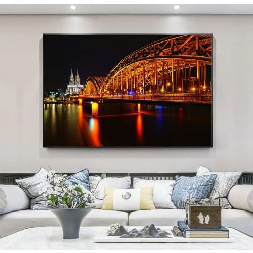 Modern Art Bridge Night View Posters Pictures Posters and Prints Canvas Painting Wall Art Pictures For Living Room Home Decor