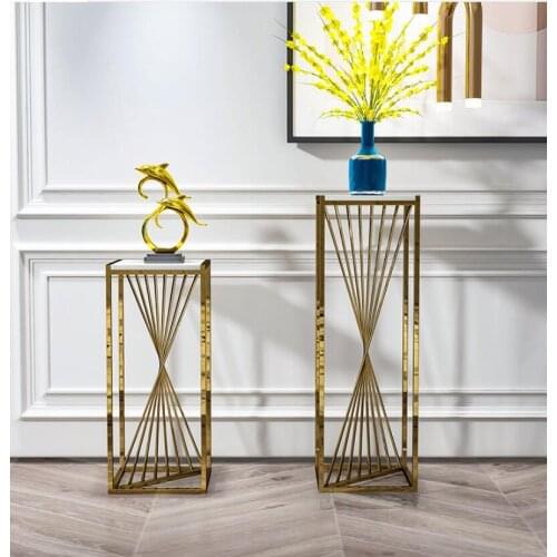 Living room light luxury stainless steel flower rack shelf floor type indoor porch marble flower table simple and modern