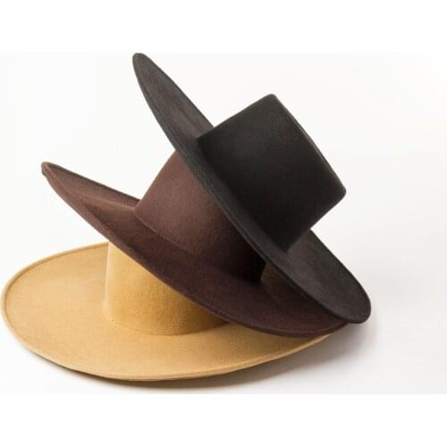 King wheat Perform Stage Show Shot Big Brim High Top Wool Womens Fedoras 2021 Models Photography Solid Black Camel Large Hat