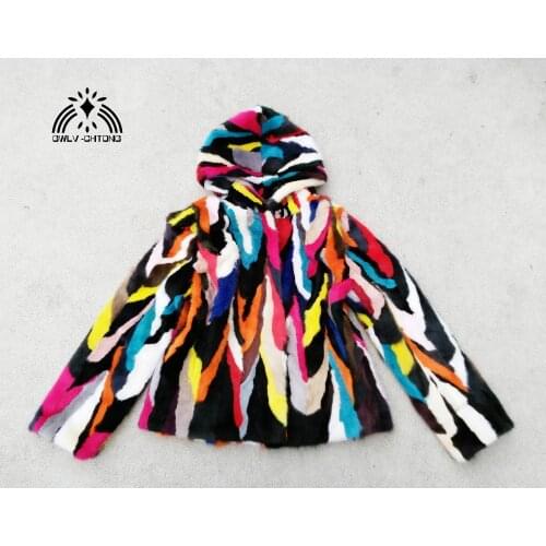 Real natural genuine mink fur coat with hood women fashion colorful fur jacket outwear custom any size