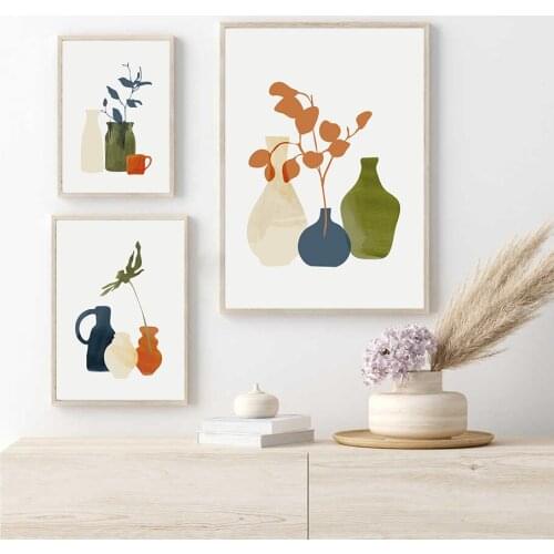 Nordic Floral Foliage In Bottle Plant Vase Canvas Painting Minimalist Wall Art Poster Print Picture Modern Room Decor Home Decor