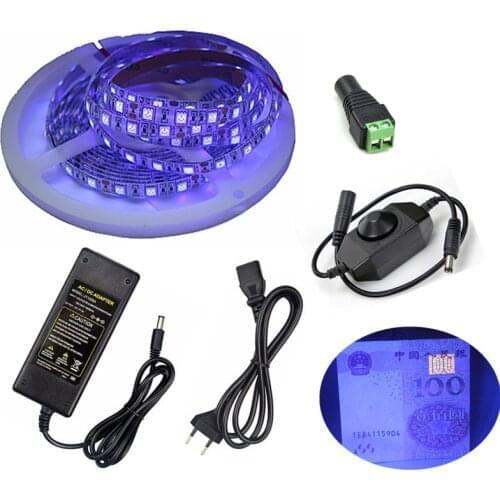 12V UV 395-405nm LED Strip Flexible Black Light 5050 Ultraviolet Waterproof Tape Lamp+Power Supply For DJ Fluorescence Party