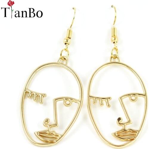 TianBo Funky Style Abstract Gold Colour Face Dangle Earrings Girls Charming fashion Earrings For Women Gift 2020