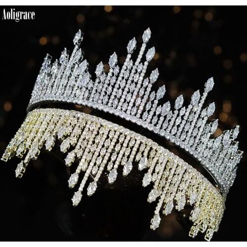 2021 New Design Cubic Zirconia Tiaras Wedding Bride Crowns for Women Silver Birthday Headband for Sweet 16 CZ Pageant Headpiece