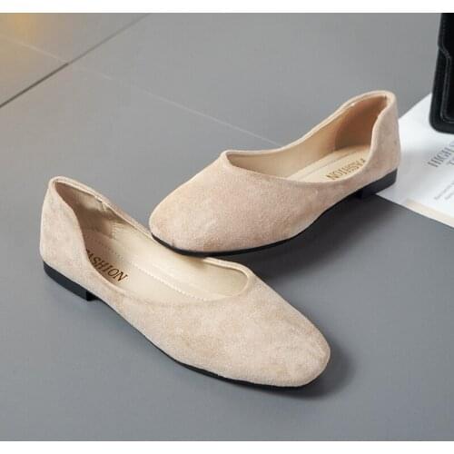 Women Shoes Fashion Pearl Buckle Low Heels Dress Flats Suede Leather Boat Shoes Shallow Pointed Toe Shoes Women Flat Loafers