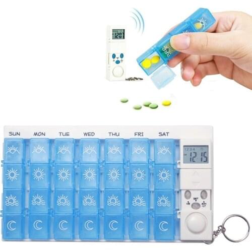 Smart Weekly Pill Dispenser with Alarm Sleek AM/PM 2/4 a Day Clear Pill Box with 7 Day Work Travel Containers Pill Organizer