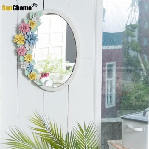 Mirror Makeup Mirror Wall Hanging Retro Old Wrought Iron Flower Bathroom Toilet Bedroom Home Homestay Home Decor