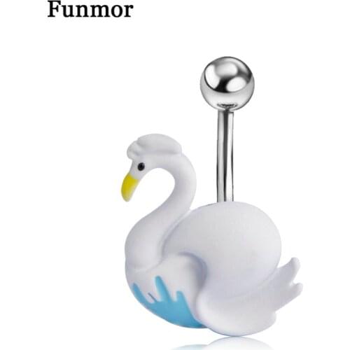 Funmor Cartoon Swan Shape Belly Button Rings Stainless Steel Women Girls Summer Beach Body Jewelry Bikini Sexy Accessories Gifts