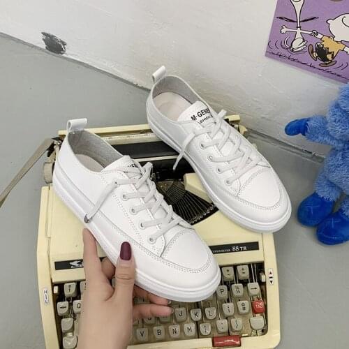 2020 new spring lace-up white shoes woman PU Leather solid color female shoes casual women shoes sneakers ladies shoes Basic