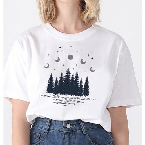 Woman mountain Tree Printed Harajuku Summer Tshirts Casual Round Neck Short Slee Top Tee Shirt Drop Ship