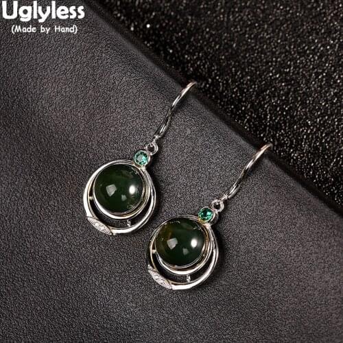 Uglyless Office Lady Natural Gemstones Statement Earrings Green to Yellow Discolored Mexico Amber Earrings 925 Silver Brincos