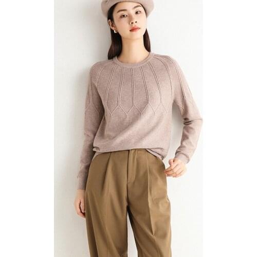 FNOCE 2020 winter new womens pullover sweater street fashion casual solid o-neck long sleeve loose soft all-match sweaters