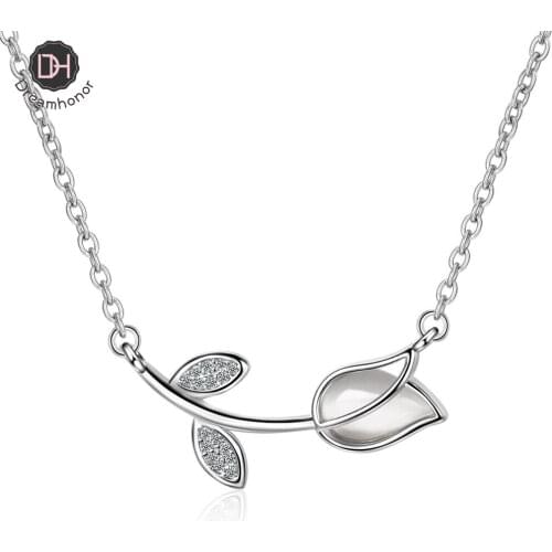 Dreamhonor 2021 Fashion Simple Temperament 925 Sterling Silver Opal Rose Flower Pendant Necklaces Jewelry Accessory
