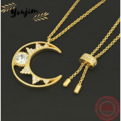 Summer New Womens Zircon 925 Silver Star and Moon Adjustable Necklace Luxury Fashion Monaco Exquisite Jewelry Gift