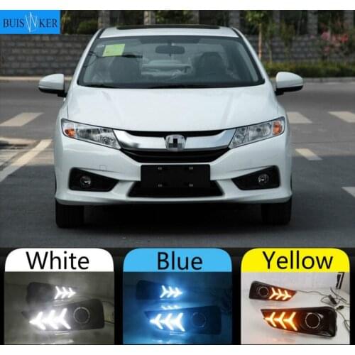 1 Pair For Honda City Grace 2015 2016 2017 LED Daytime Running Light Yellow Turn Signal Relay Waterproof 12V DRL Fog Lamp