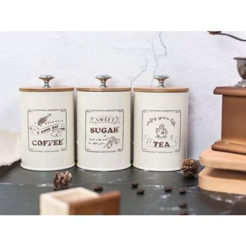 3x Retro Tea Coffee Sugar Kitchen Storage Canisters Set Jar Pot Container Tin