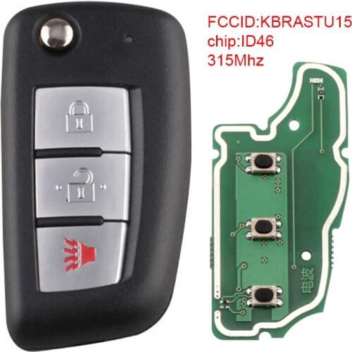 315Mhz 3 Buttons Upgraded Remote Car Key with ID46 Chip KBRASTU15 Fit for Nissan Versa 2007 to 2013 Xterra 2005