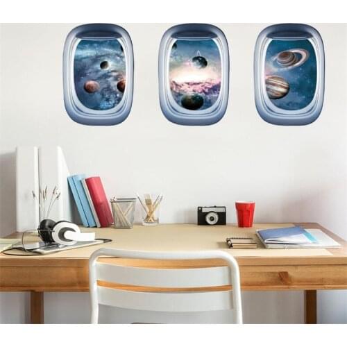 3D Spaceship Window Wall Stickers For Childrens Room Bedroom Living Room Wall Decoration Door Sticker Art Mural