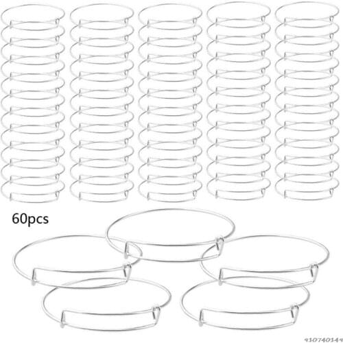 60 Pcs DIY Expandable Bangle Bracelets Adjustable Wire Bracelets Blank Beading Pendants Bangles for DIY Jewelry Making