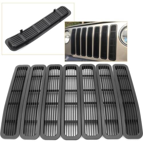 7Pcs ABS Material Front Grille Decoration Cover Insert Mesh Grill Kit For Jeep Wrangler TJ 1997-2006 Black