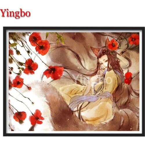 2021 New 5d Diy diamond painting Poppy Flower Nine Tailed Fox Fairy full square Round Drill embroidery 3d Picture Of Rhinestone