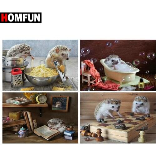 HOMFUN Full Square/Round Drill 5D DIY Diamond Painting "Hedgehog coffee" 3D Embroidery Cross Stitch 5D Home Decor Gift