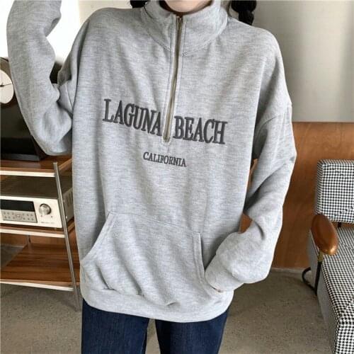 American Vintage Sport Letters Print grey Cool Women Pullover Round Neck Cotton Loose Sprot Lover Sweatshirt