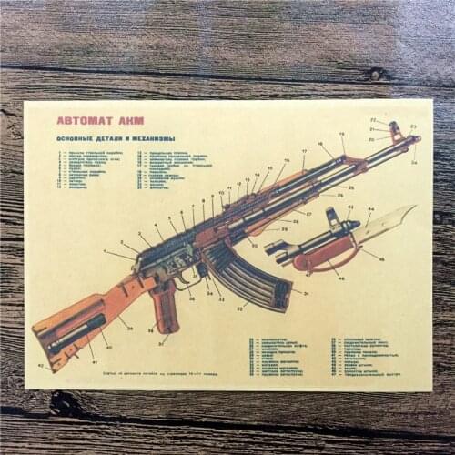 Free ship wholesales vintage kraft paper "kalashnikov AK-47 "wall art poster pictures home decor for bathroom bar cafe FW-219