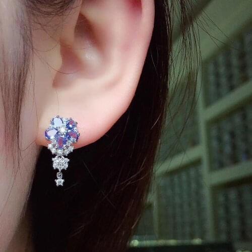 Free shipping Natural and real anzanite 925 sterling silver Earring Fashion anzanite Earring