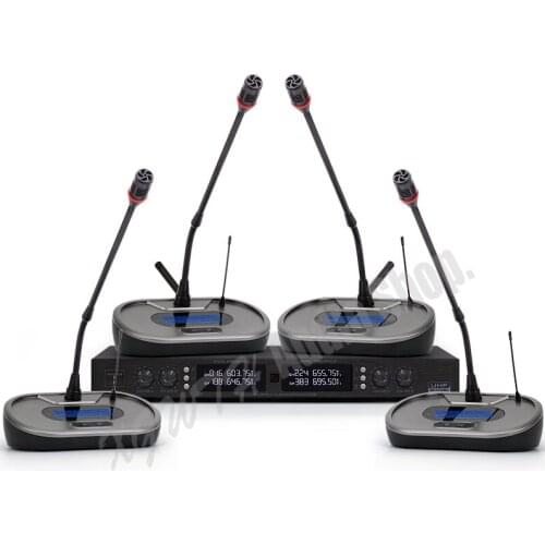 Wireless Microphone System UHF Adjustable Frequency LCD Display Wireless Conference Gooseneck Microphone Desktop Conference Mic