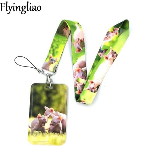 Animal Hairless Sphynx Cats Key lanyard Car KeyChain ID Card Pass Gym Mobile Phone Badge Kid Key Ring Holder Jewelry Decorations