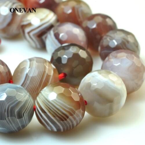 ONEVAN Natural Botswana Agate Faceted Round Beads 8mm 10mm Smooth Stone Bracelet Necklace Jewelry Making Diy Accessories Design