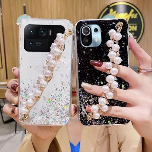 Luxury Pearl Bracelet Bling Glitter Star Case For or Xiaomi Mi POCO X2 M3 Pro A3 Redmi Note 6 7 8 Pro 9 9s 10X Pro 5G K20 K30i
