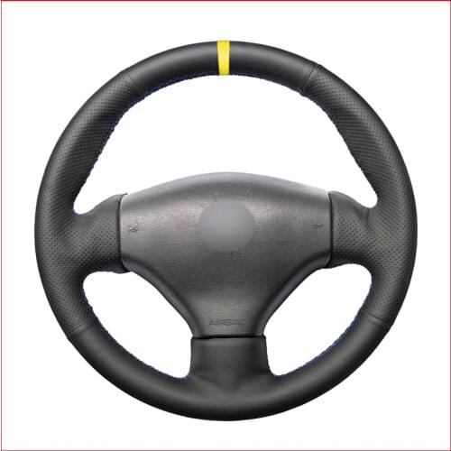 For Peugeot 206 1998-2005 206 SW 2003-2005 206 CC Yellow Marker Black Artificial Leather Steering Wheel Cover