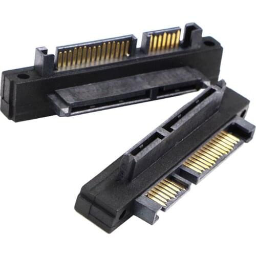 Black Durable 90 Degree Angled SATA 22 (7+15) Pin Male to Female Extension Computer Adapter Converter