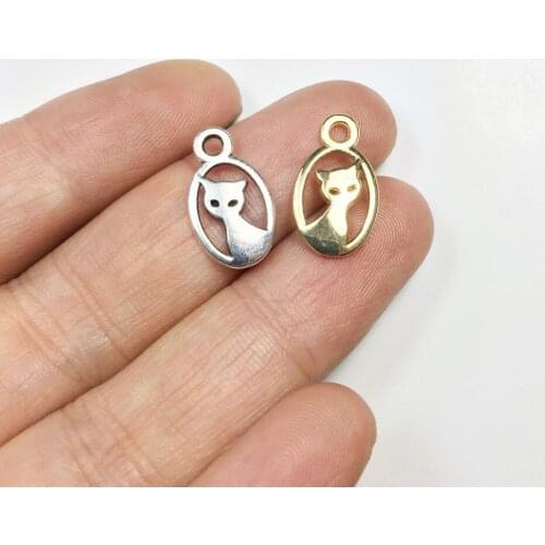 Eruifa 20pcs 10*12mm Pretty Mini Cat Charms Zinc Alloy necklace,earring bracelet jewelry DIY handmade 2 colors