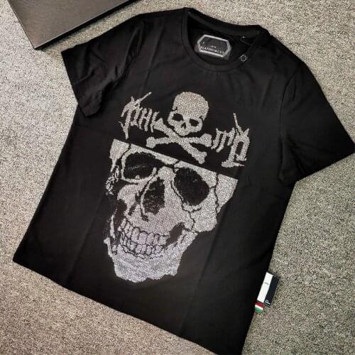 Men PP T-Shirt Round Neck Short Sleeve 3D Printed Skull Top Hip Hop Street Sportswear Black Plein T-Shirt Men Fashion Tops