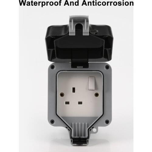 IP66 1 Gang Rainproof Socket Outdoor 13A EU Plug Socket Garden Kitchen Waterproof Power Socket Enclosure Box with Screws Outlet