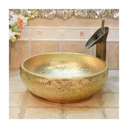 Jingdezhen Ceramic Washbasin Art Basin Gold-plated Lotus ceramic wash basin bathroom sink